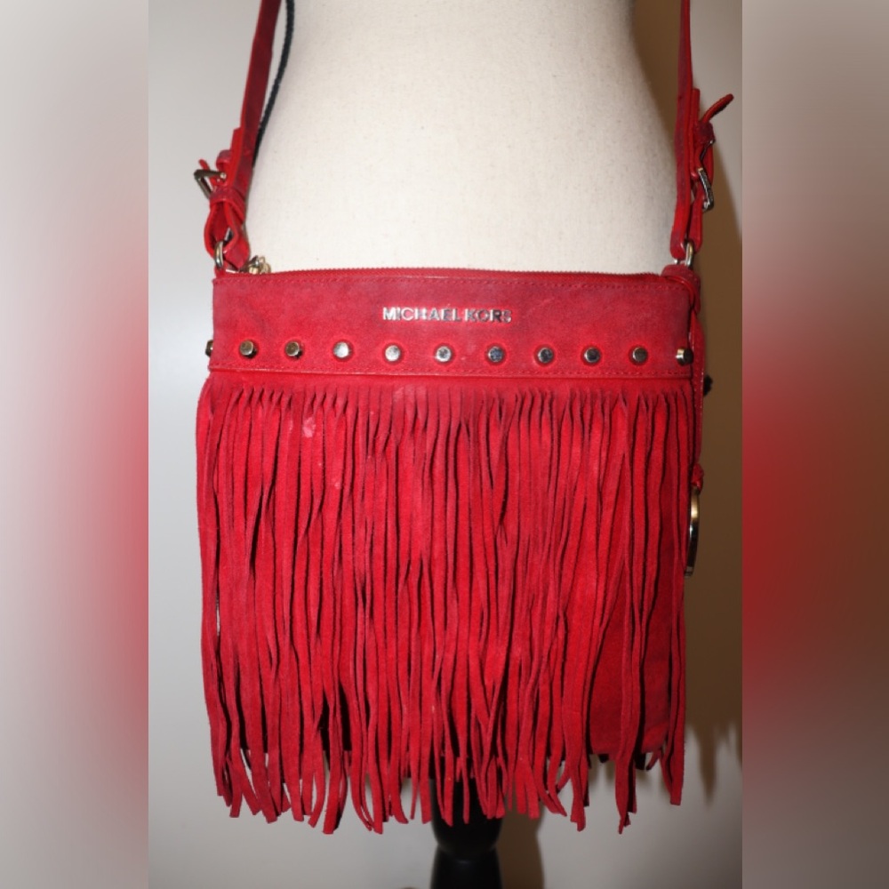 Michael Kors red fringe Crossbody w original dust bag - Picture 4 of 13